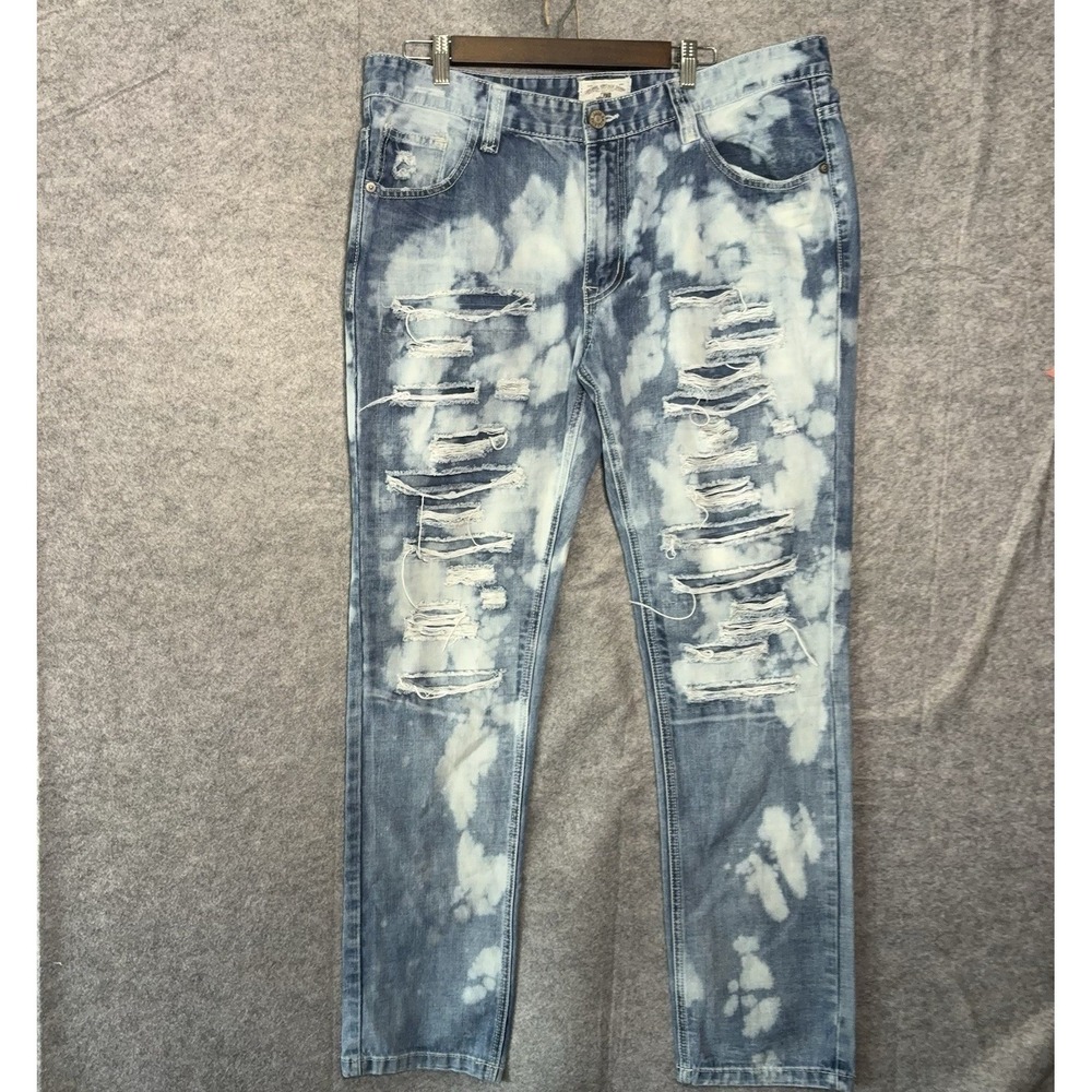 Smoke Rise Jeans Men 40x33 Blue Bleached‎ Distressed Streetwear -SIZE NOTE
